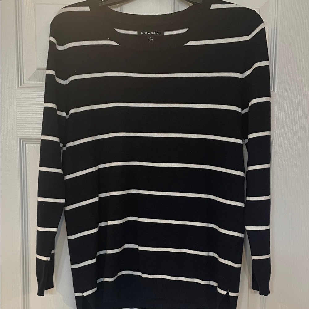 41 Hawthorn Black and White Striped Crew Neck Sweater